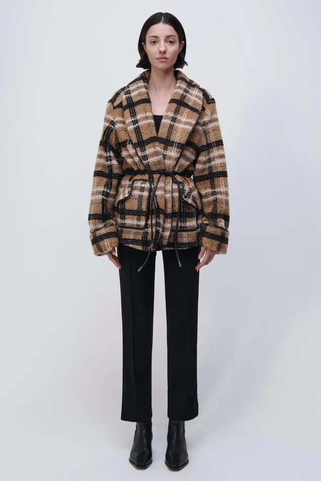 Women Kimia Jacket Camel Plaid Jonathan Simkhai Jackets and Coats