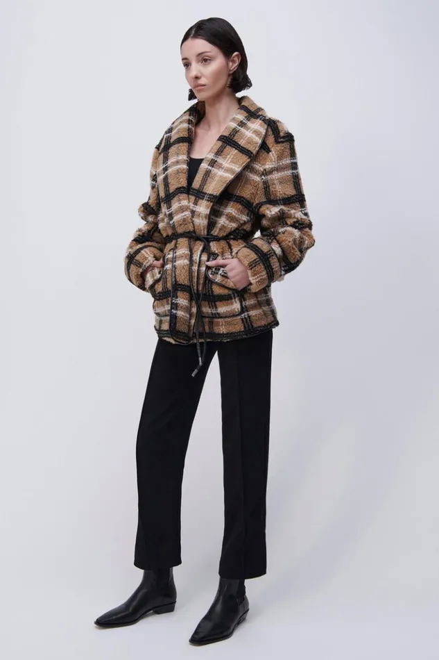 Women Kimia Jacket Camel Plaid Jonathan Simkhai Jackets and Coats