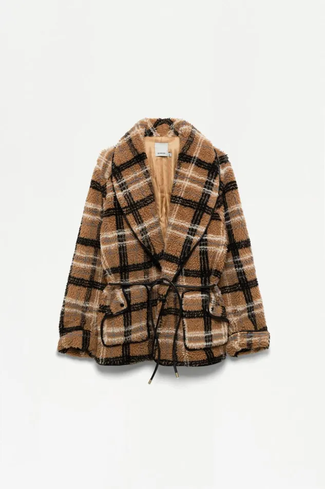 Women Kimia Jacket Camel Plaid Jonathan Simkhai Jackets and Coats