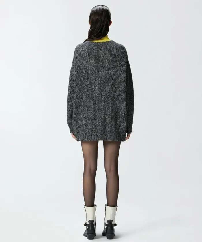 Women Knitwear Pinko Alpacablend Ribbed Cardigan With Vneck Greyblackwhite