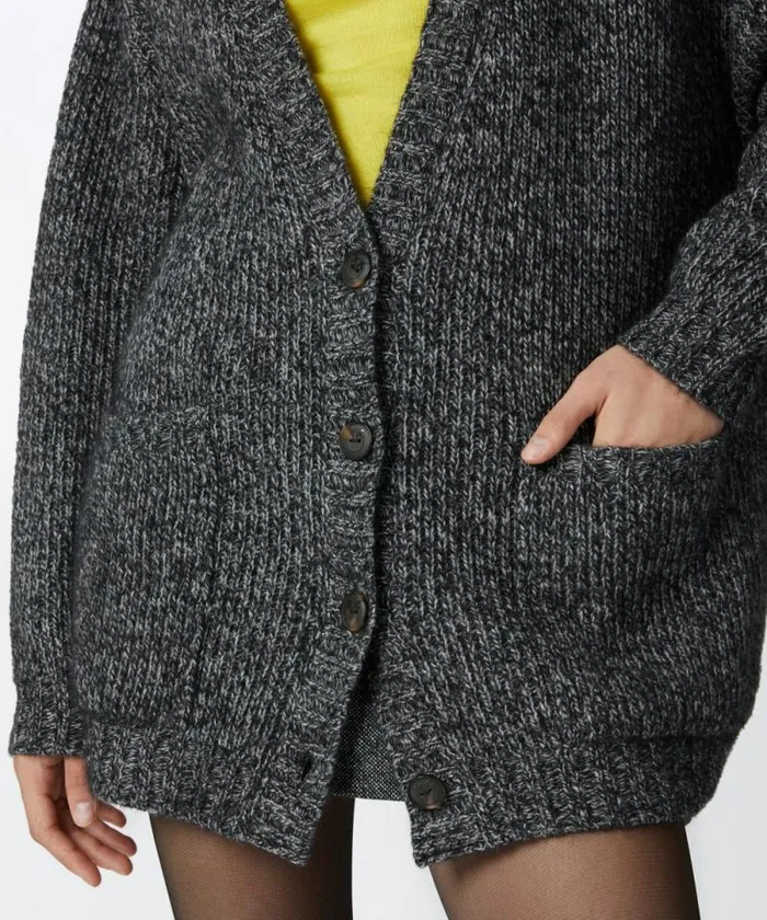 Women Knitwear Pinko Alpacablend Ribbed Cardigan With Vneck Greyblackwhite