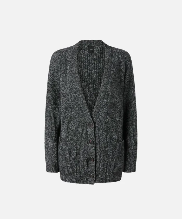Women Knitwear Pinko Alpacablend Ribbed Cardigan With Vneck Greyblackwhite