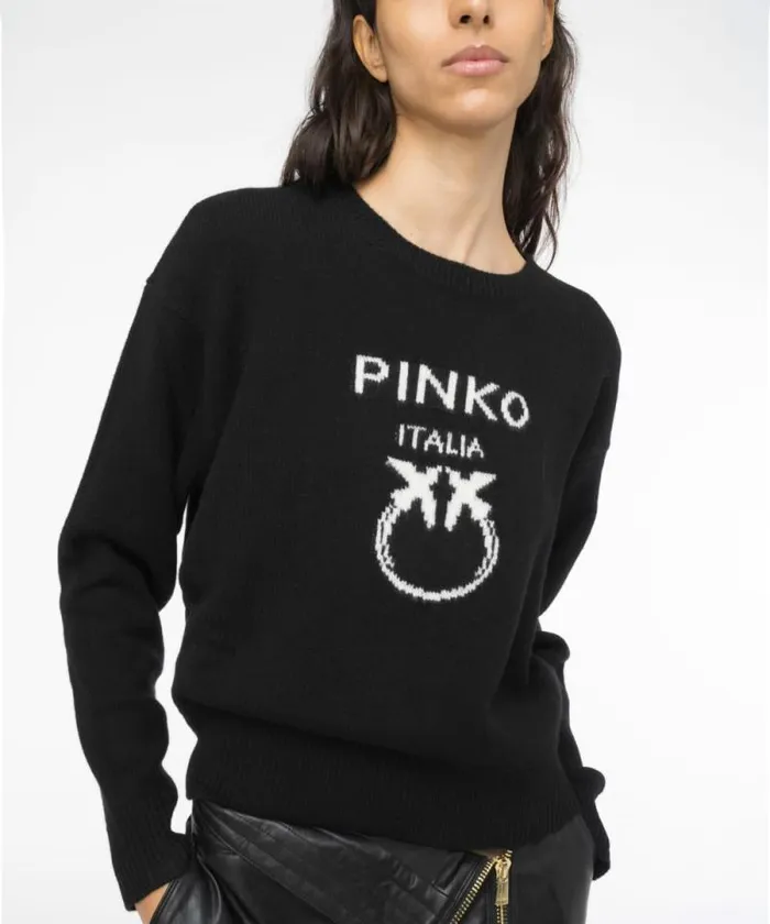 Women Knitwear Pinko PINKO Love Birds Pullover Blackwhite Women Knitwear Pinko PINKO Love Birds Pullover Blackwhite