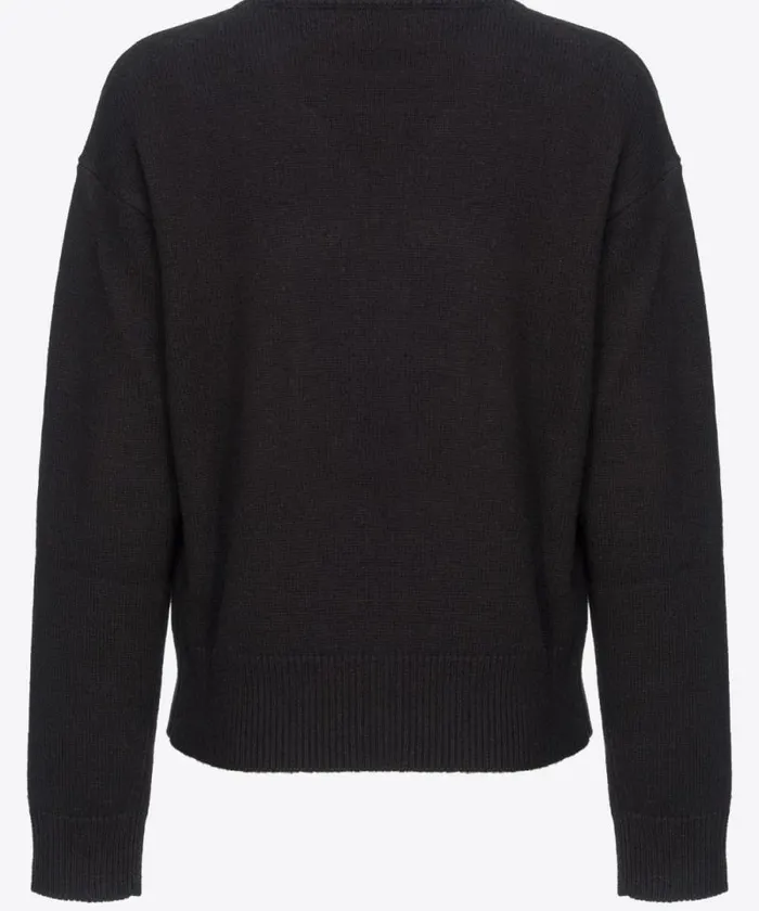 Women Knitwear Pinko PINKO Love Birds Pullover Blackwhite Women Knitwear Pinko PINKO Love Birds Pullover Blackwhite