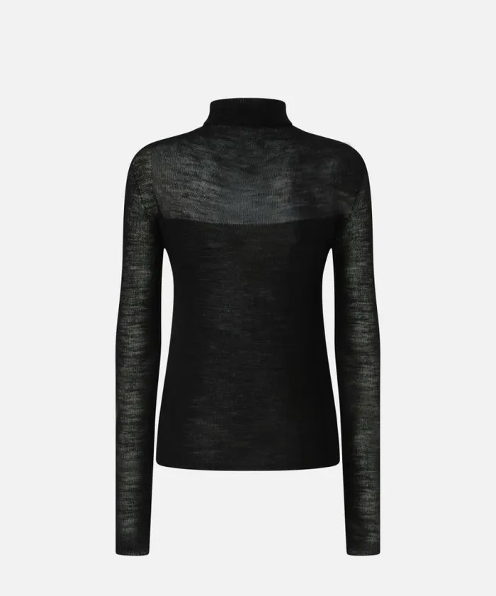 Women Knitwear Pinko Poloneck Thin Wool Sweater Limo Black