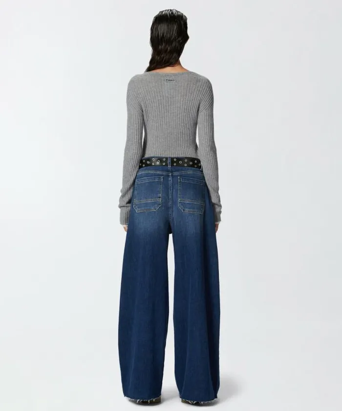 Women Knitwear Pinko Ribbed Wool And Cashmere Sweater Greywhite Women Knitwear Pinko Ribbed Wool And Cashmere Sweater Greywhite