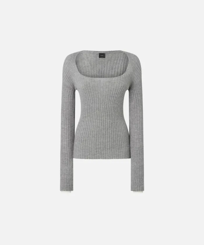 Women Knitwear Pinko Ribbed Wool And Cashmere Sweater Greywhite Women Knitwear Pinko Ribbed Wool And Cashmere Sweater Greywhite
