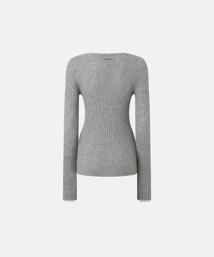 Women Knitwear Pinko Ribbed Wool And Cashmere Sweater Greywhite Women Knitwear Pinko Ribbed Wool And Cashmere Sweater Greywhite