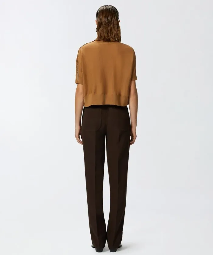 Women Knitwear Pinko Shortsleeved Short Sweater With Buttons Mocha Camel Women Knitwear Pinko Shortsleeved Short Sweater With Buttons Mocha Camel