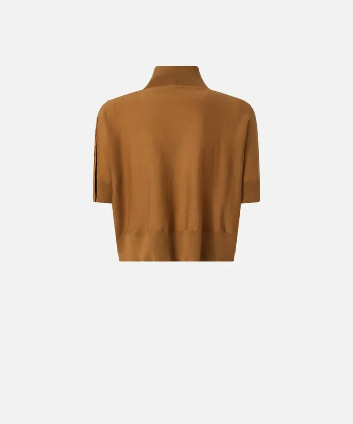 Women Knitwear Pinko Shortsleeved Short Sweater With Buttons Mocha Camel Women Knitwear Pinko Shortsleeved Short Sweater With Buttons Mocha Camel
