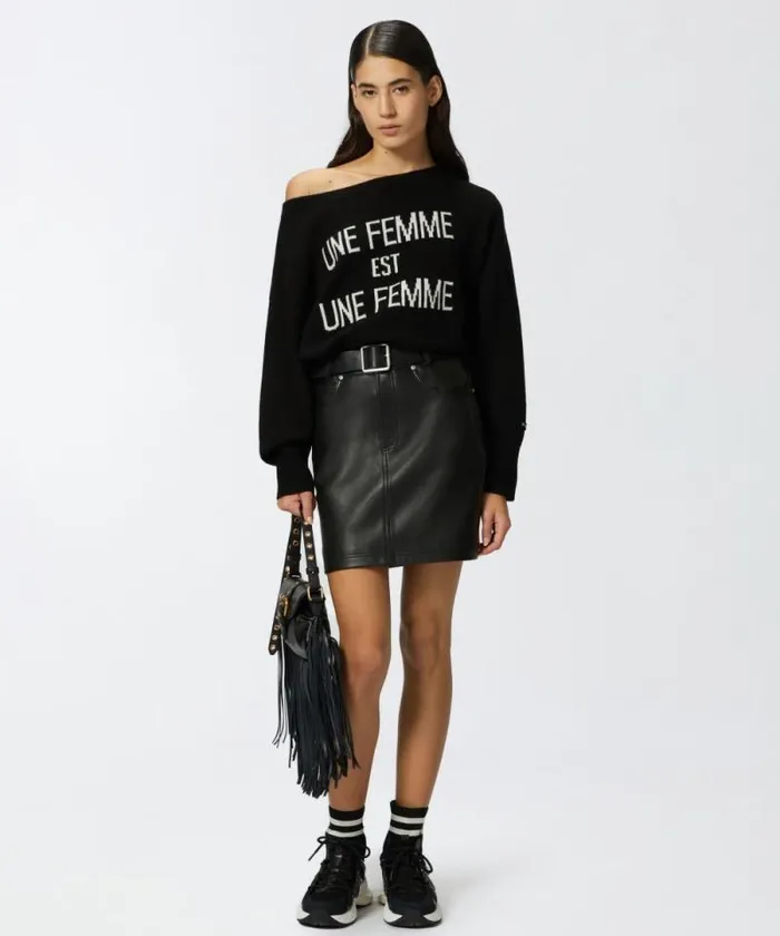 Women Knitwear Pinko Une Femme Boatneck Wool Pullover Blackwhite