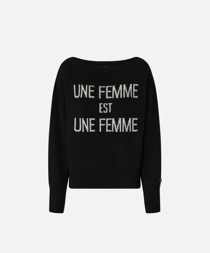 Women Knitwear Pinko Une Femme Boatneck Wool Pullover Blackwhite