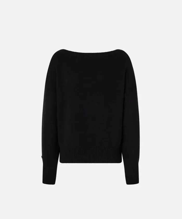 Women Knitwear Pinko Une Femme Boatneck Wool Pullover Blackwhite