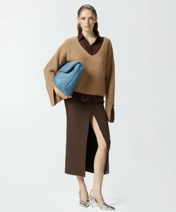 Women Knitwear Pinko Vneck Rib Jumper Beige 8211 Light Brown Women Knitwear Pinko Vneck Rib Jumper Beige 8211 Light Brown