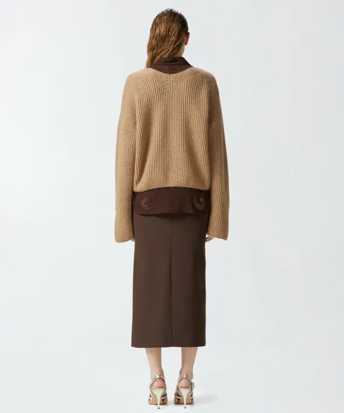 Women Knitwear Pinko Vneck Rib Jumper Beige 8211 Light Brown Women Knitwear Pinko Vneck Rib Jumper Beige 8211 Light Brown