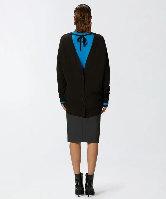 Women Knitwear Pinko Wool And Cashmere Double Buttoned Cardigan Very Dark Brown Women Knitwear Pinko Wool And Cashmere Double Buttoned Cardigan Very Dark Brown