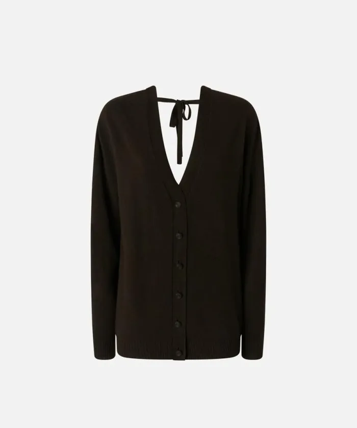 Women Knitwear Pinko Wool And Cashmere Double Buttoned Cardigan Very Dark Brown Women Knitwear Pinko Wool And Cashmere Double Buttoned Cardigan Very Dark Brown