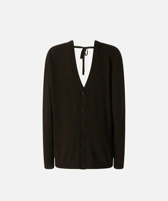 Women Knitwear Pinko Wool And Cashmere Double Buttoned Cardigan Very Dark Brown Women Knitwear Pinko Wool And Cashmere Double Buttoned Cardigan Very Dark Brown