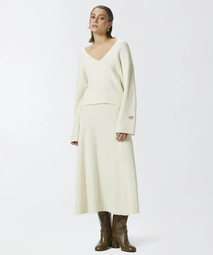 Women Knitwear Pinko Wool And Cashmere Vneck Ribbed Sweater Meringue White Women Knitwear Pinko Wool And Cashmere Vneck Ribbed Sweater Meringue White
