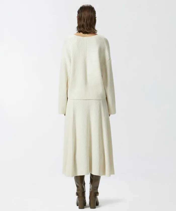 Women Knitwear Pinko Wool And Cashmere Vneck Ribbed Sweater Meringue White Women Knitwear Pinko Wool And Cashmere Vneck Ribbed Sweater Meringue White