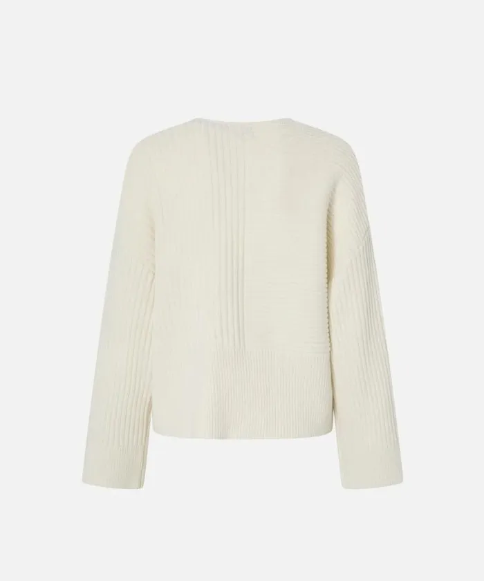 Women Knitwear Pinko Wool And Cashmere Vneck Ribbed Sweater Meringue White Women Knitwear Pinko Wool And Cashmere Vneck Ribbed Sweater Meringue White