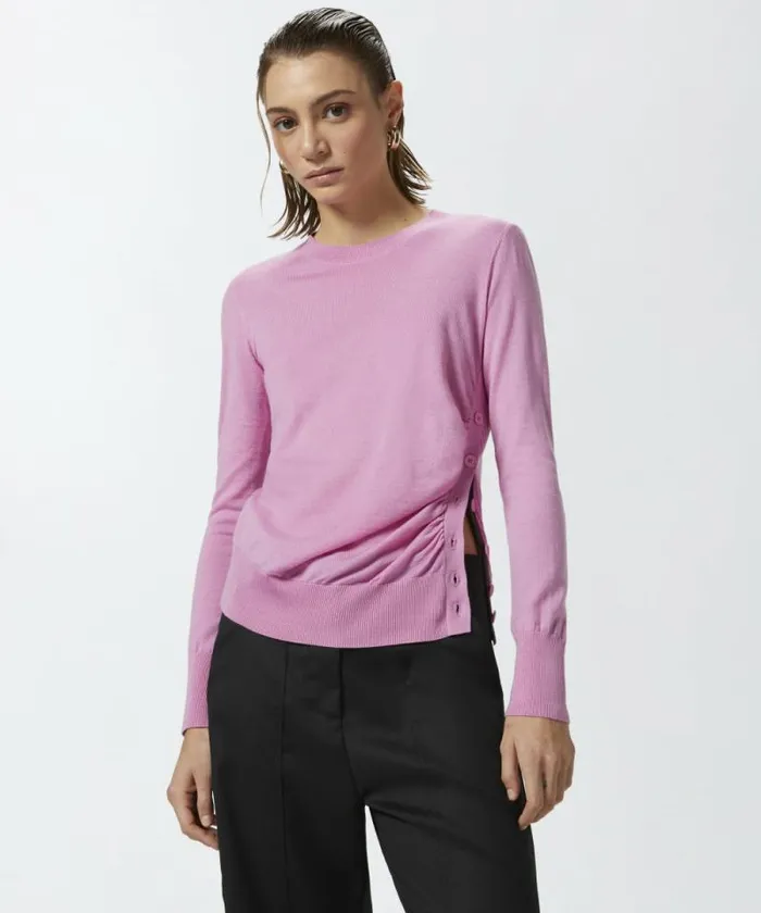 Women Knitwear Pinko Wool Sweater With Side Buttons Fuchsia Pink