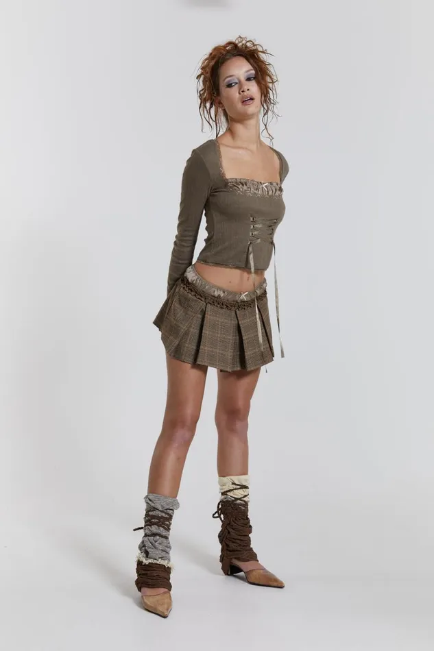 Women Lace Up Pointelle Bustier Office Top Jaded London Knitwear