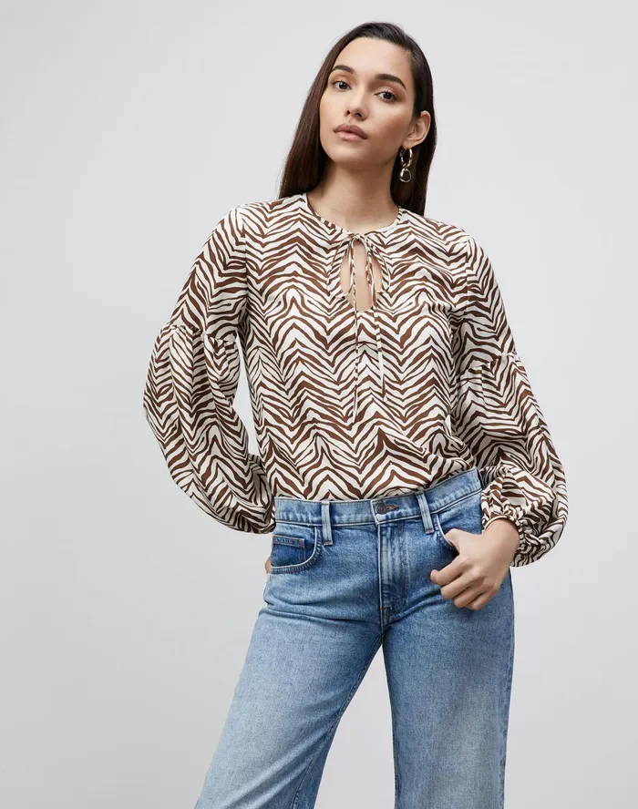 Women Lafayette 148 New York Blouses and Shirts Lupe Blouse In Mini Zevron Print Shantung Mahogany Multi Women Lafayette 148 New York Blouses and Shirts Lupe Blouse In Mini Zevron Print Shantung Mahogany Multi