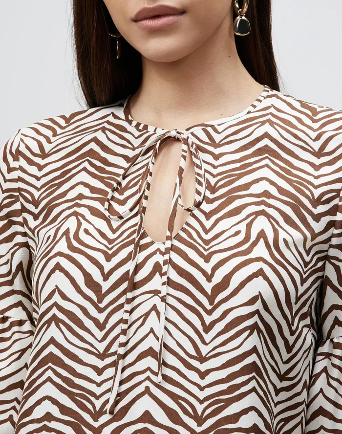 Women Lafayette 148 New York Blouses and Shirts Lupe Blouse In Mini Zevron Print Shantung Mahogany Multi