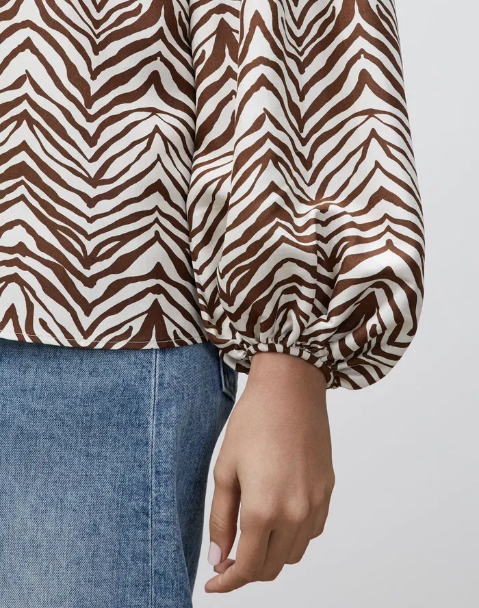 Women Lafayette 148 New York Blouses and Shirts Lupe Blouse In Mini Zevron Print Shantung Mahogany Multi