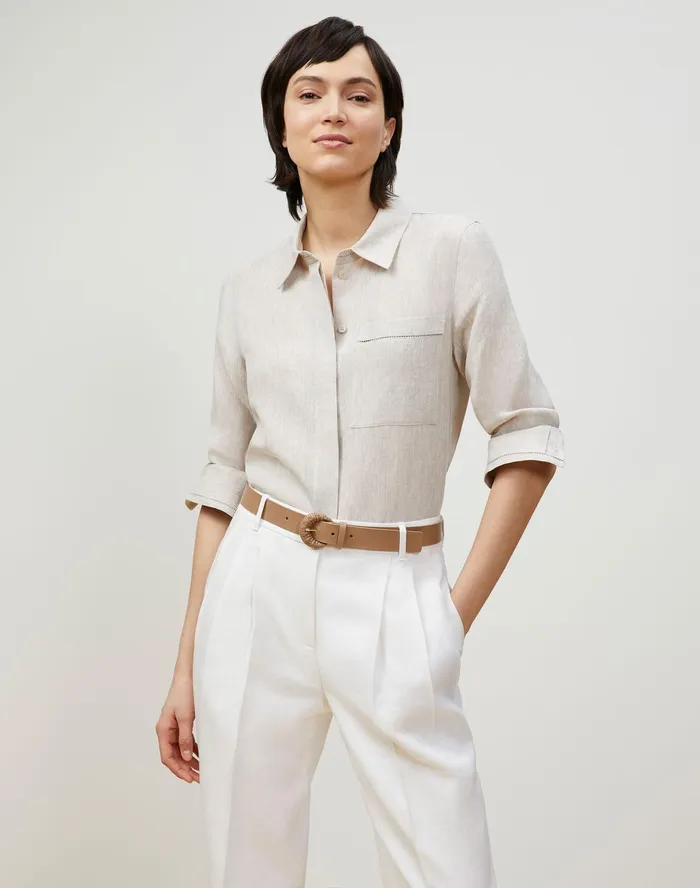 Women Lafayette 148 New York Blouses and Shirts PlusSize Ruxton Shirt In Illustrious Linen Pumice Melange Women Lafayette 148 New York Blouses and Shirts PlusSize Ruxton Shirt In Illustrious Linen Pumice Melange