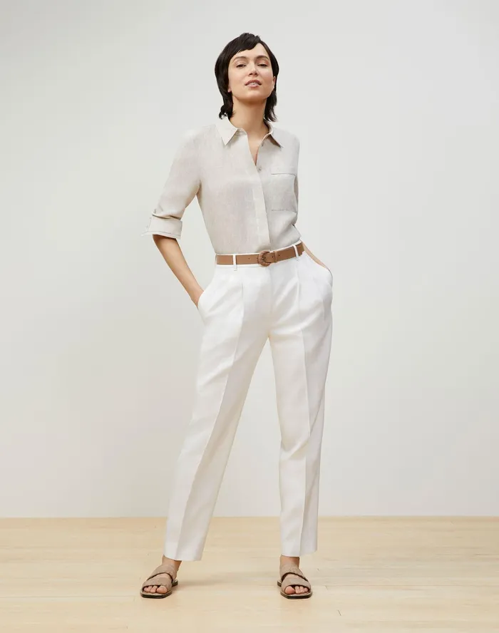 Women Lafayette 148 New York Blouses and Shirts PlusSize Ruxton Shirt In Illustrious Linen Pumice Melange