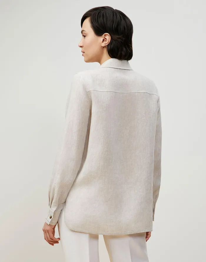 Women Lafayette 148 New York Blouses and Shirts PlusSize Ruxton Shirt In Illustrious Linen Pumice Melange