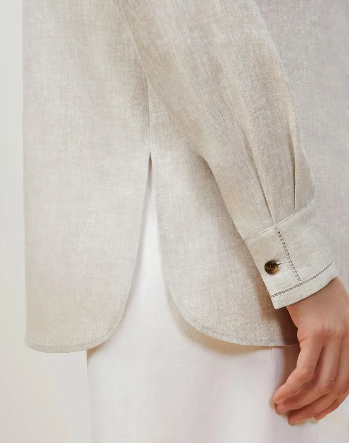 Women Lafayette 148 New York Blouses and Shirts PlusSize Ruxton Shirt In Illustrious Linen Pumice Melange