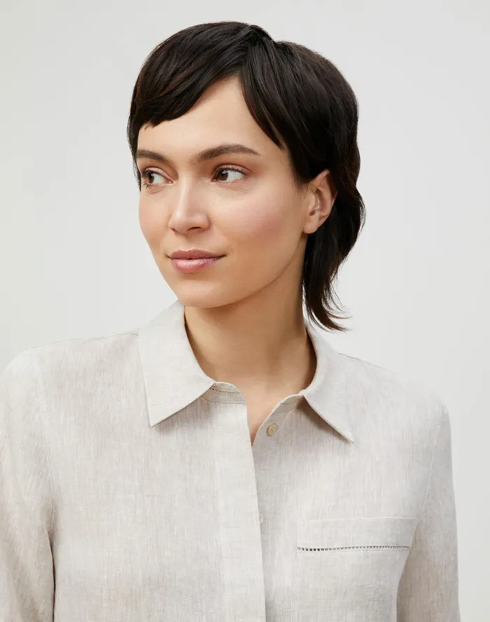 Women Lafayette 148 New York Blouses and Shirts PlusSize Ruxton Shirt In Illustrious Linen Pumice Melange