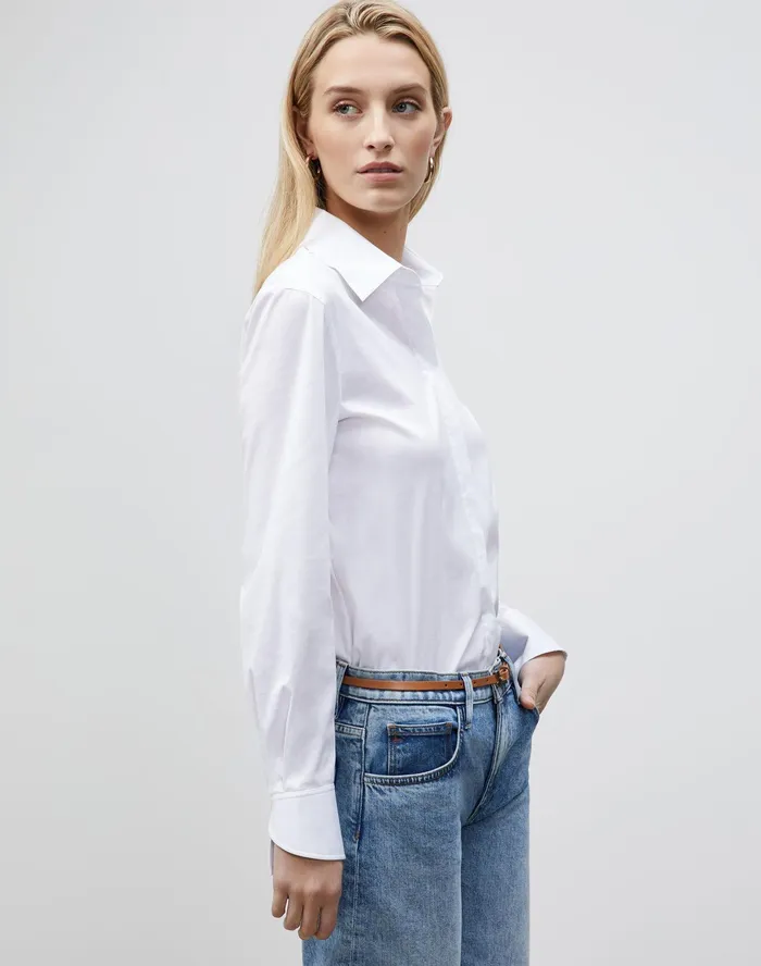 Women Lafayette 148 New York Blouses and Shirts PlusSize Wright Shirt In Italian Stretch Cotton White