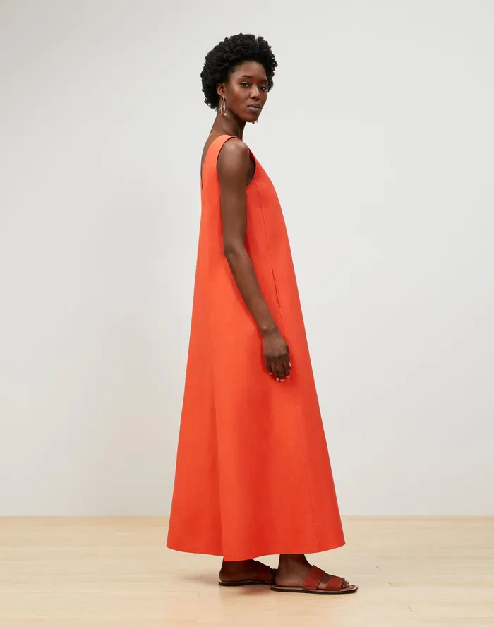 Women Lafayette 148 New York Dresses Harper Dress In Tactile Italian Cotton Vibrant Persimmon