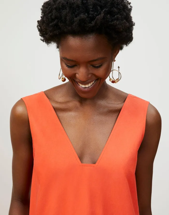 Women Lafayette 148 New York Dresses Harper Dress In Tactile Italian Cotton Vibrant Persimmon