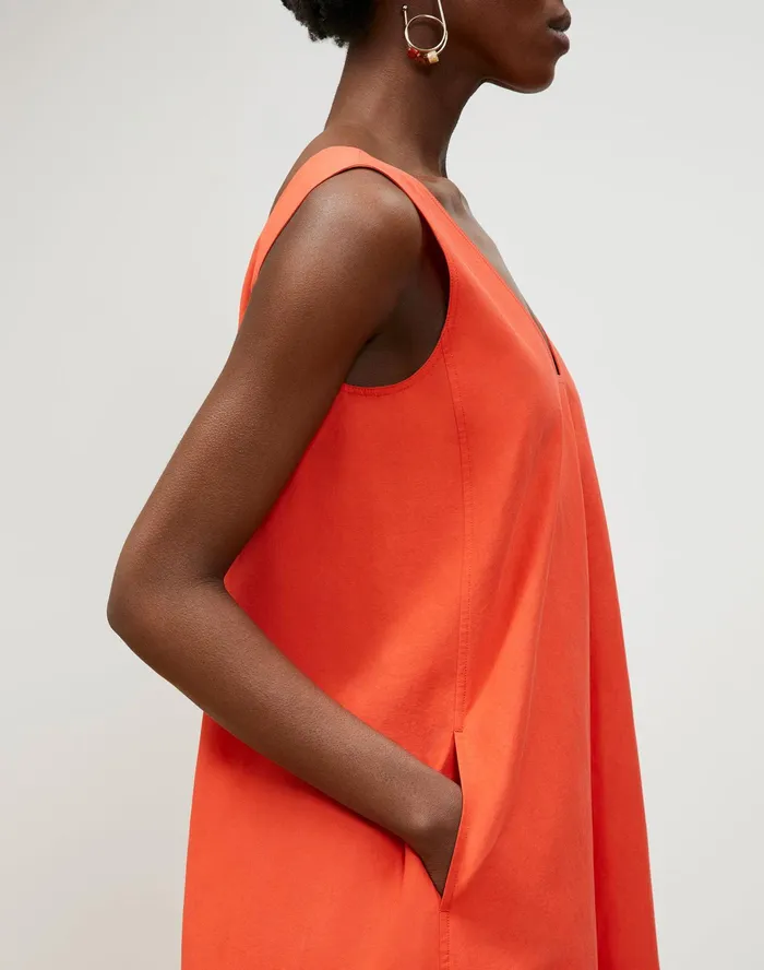 Women Lafayette 148 New York Dresses Harper Dress In Tactile Italian Cotton Vibrant Persimmon