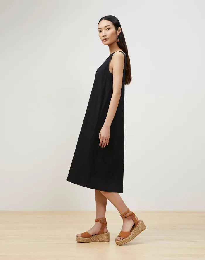 Women Lafayette 148 New York Dresses Hartley Convertible Dress In Aria Linen Black