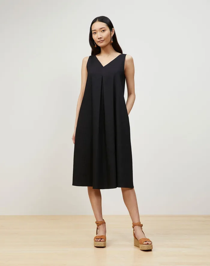 Women Lafayette 148 New York Dresses Petite Hartley Convertible Dress In Aria Linen Black