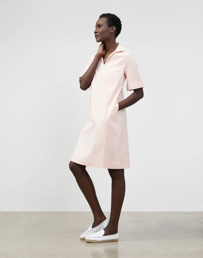 Women Lafayette 148 New York Dresses PlusSize Andie Dress In Kindcotton Courtland Stripe Tanned Coral Multi