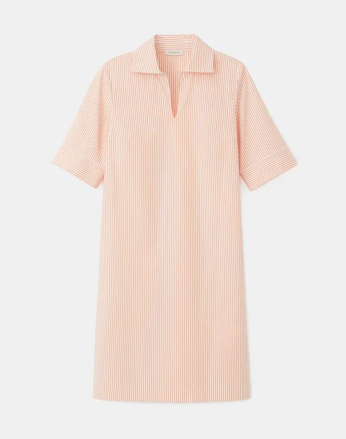 Women Lafayette 148 New York Dresses PlusSize Andie Dress In Kindcotton Courtland Stripe Tanned Coral Multi