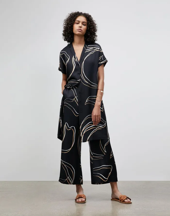 Women Lafayette 148 New York Dresses Sawyer Shirtdress In Garden Contour Print Black Multi