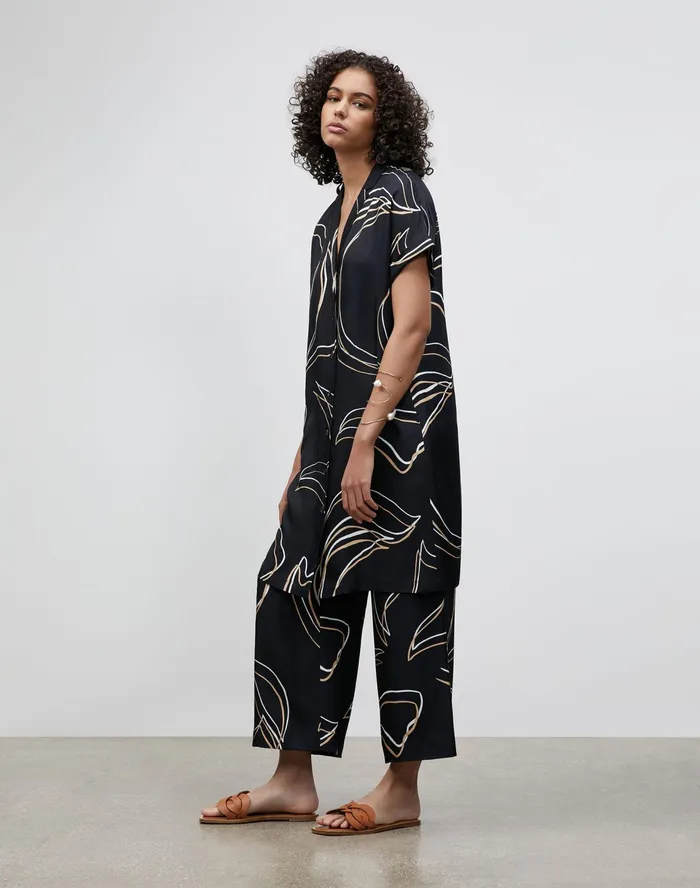 Women Lafayette 148 New York Dresses Sawyer Shirtdress In Garden Contour Print Black Multi