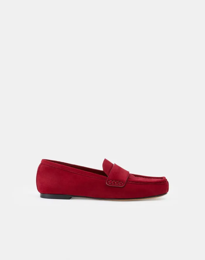 Women Lafayette 148 New York Flats Audette Suede Driving Loafer Brick