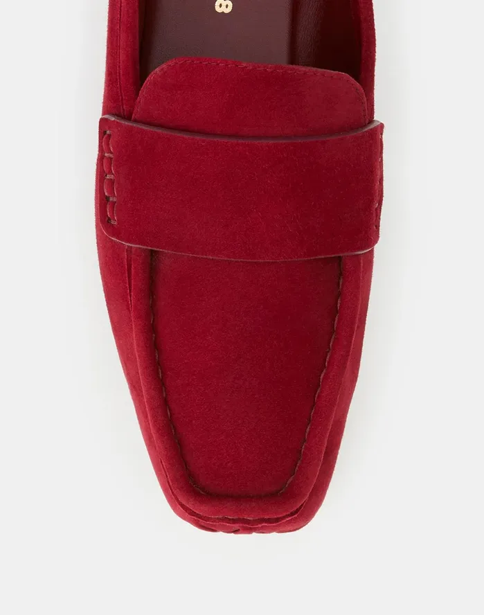 Women Lafayette 148 New York Flats Audette Suede Driving Loafer Brick