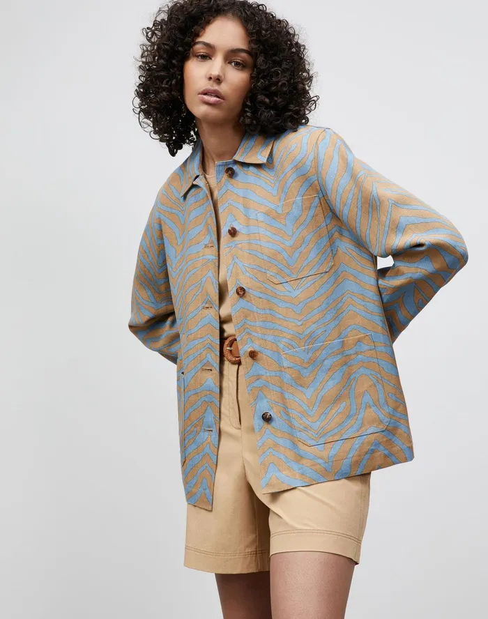 Women Lafayette 148 New York Jackets and Blazers Petite Amaris Jacket In Zevron Print Linen Fresh Blue Multi Women Lafayette 148 New York Jackets and Blazers Petite Amaris Jacket In Zevron Print Linen Fresh Blue Multi
