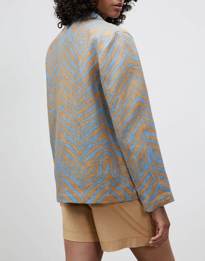 Women Lafayette 148 New York Jackets and Blazers Petite Amaris Jacket In Zevron Print Linen Fresh Blue Multi