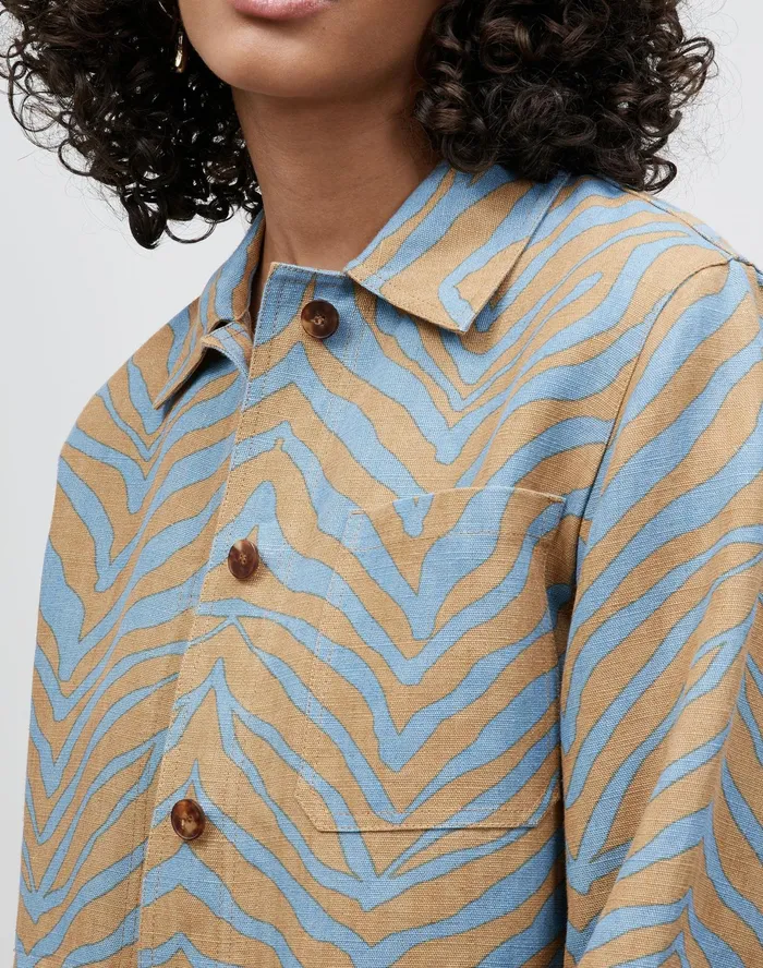 Women Lafayette 148 New York Jackets and Blazers Petite Amaris Jacket In Zevron Print Linen Fresh Blue Multi
